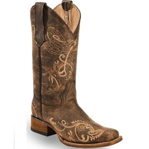 CIRCLE G WOMEN'S DRAGONFLY EMBROIDERED WESTERN BOOTS - SQUARE TOE
